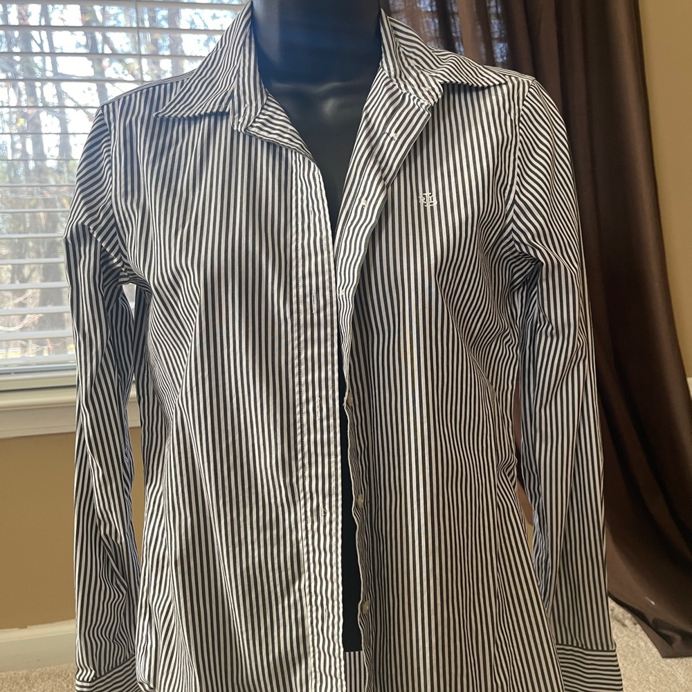 Black and White Striped Button-Up Shirt